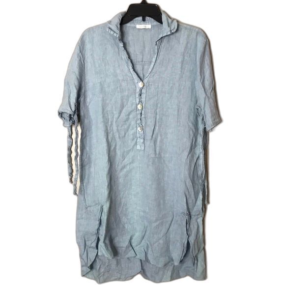 Linen midi ladies pullover shirt dress made in Italy size medium relaxed cute - Picture 1 of 12